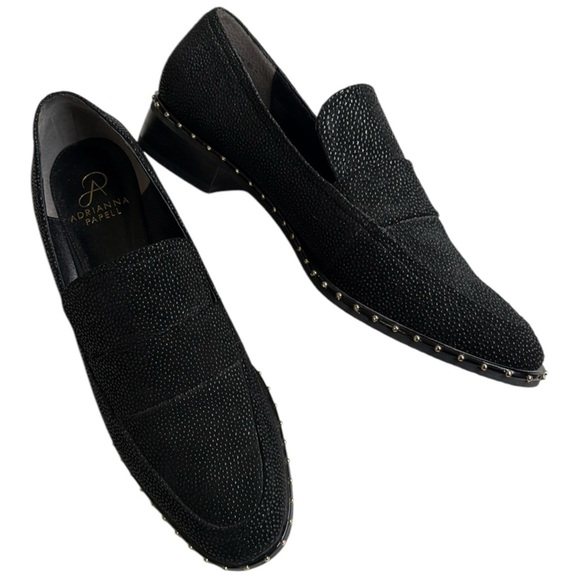 EUC Adrianna Papell Leather Preston Studded Loafers Black Size 10 Retail $130.00 - Picture 1 of 8
